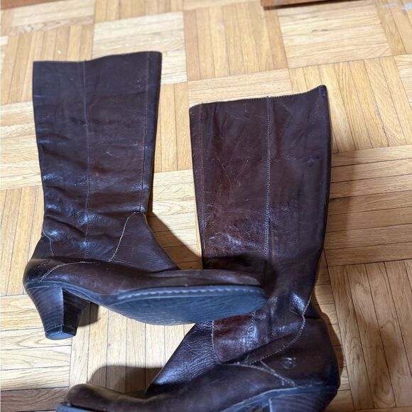 Born Brown Leather Heel High Boots Size Women's 10 - Picture 4 of 9